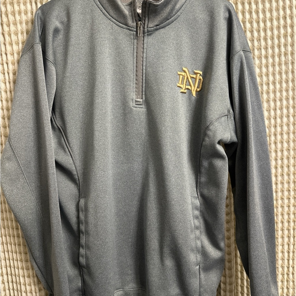 Pro Edge Norte Dame Gray Zip-Up Sweater with Gold Logo